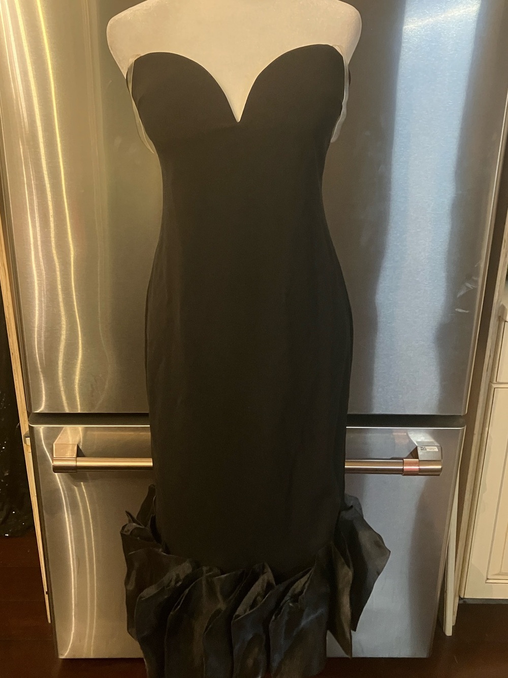 Fashion Nova Black Strapless Sweetheart Ruffle-Hem Maxi Dress